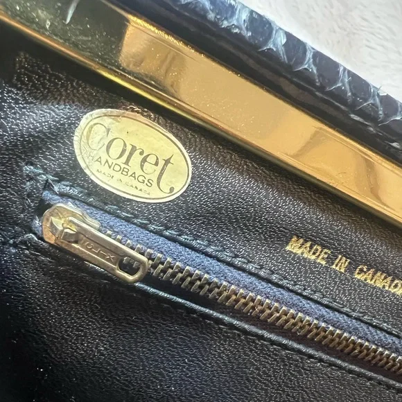 Vintage CORET Snakeskin Panel Leather Handbag | Made in Canada 🐍 - Picture 10 of 10